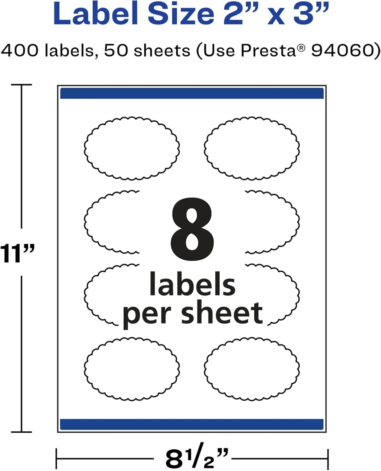 Avery Glossy White Oval Scalloped Labels, Sure Feed Technology, 2" x 3", Print-to-The-Edge, Permanent Adhesive