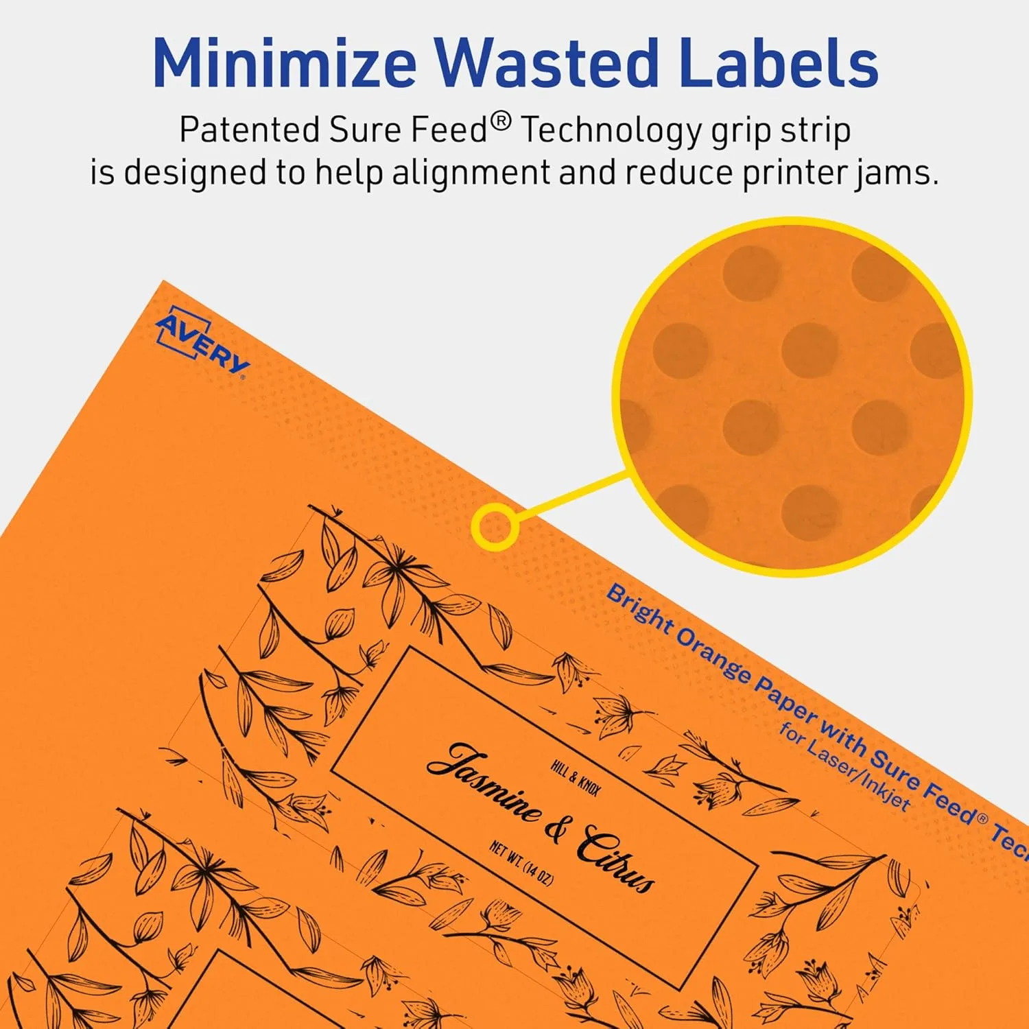 AVERY Printable Rectangle Labels, Sure Feed Technology, 2" x 5", Bright Orange, Print-to-The-Edge, Laser/Inkjet Printable