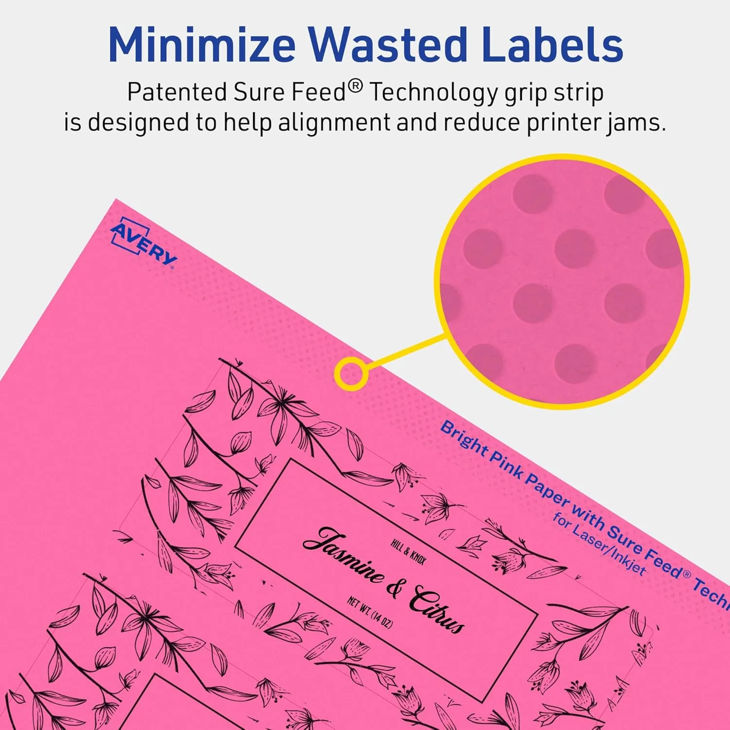 Avery Printable Rectangle Labels, Sure Feed Technology, 2" x 5", Bright Pink Labels, Print-to-The-Edge