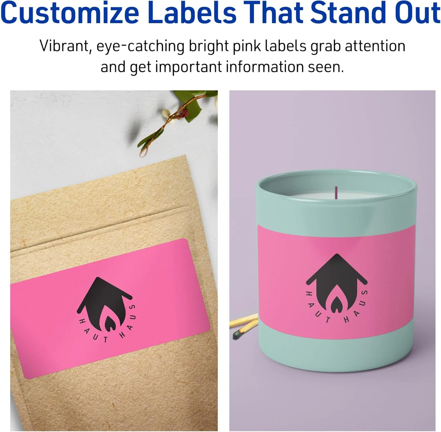 Avery Printable Rectangle Labels, Sure Feed Technology, 2" x 6", Bright Pink Labels, Print-to-The-Edge