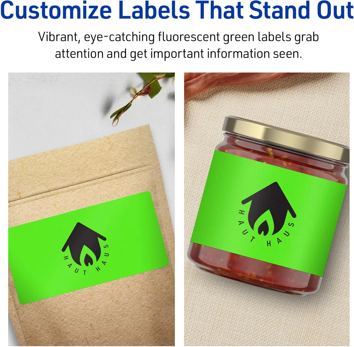 Avery Printable Rectangle Labels, Sure Feed Technology, 2-1/2" x 5", Neon Green Labels, Print-to-The-Edge