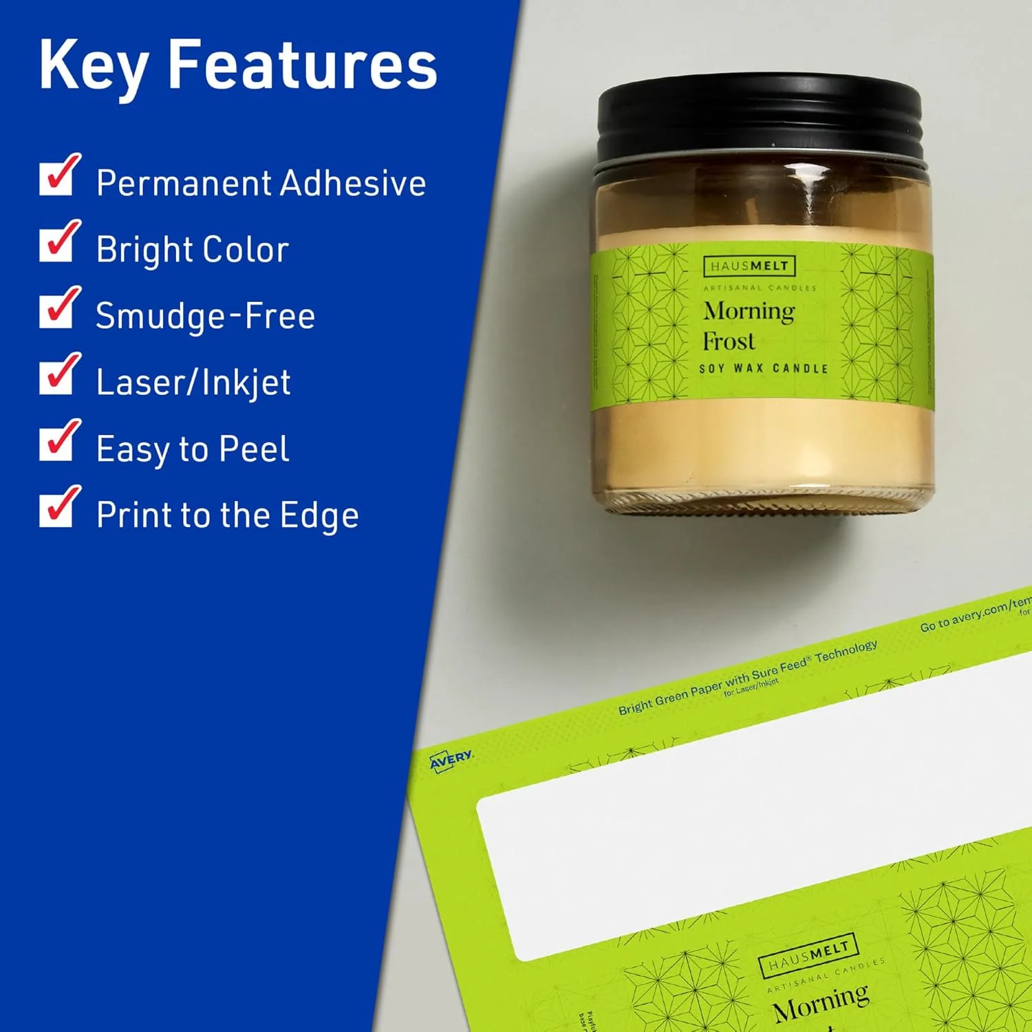 Avery Printable Rectangle Labels, Sure Feed Technology, 2-1/2" x 7", Bright Green Labels, Print-to-The-Edge