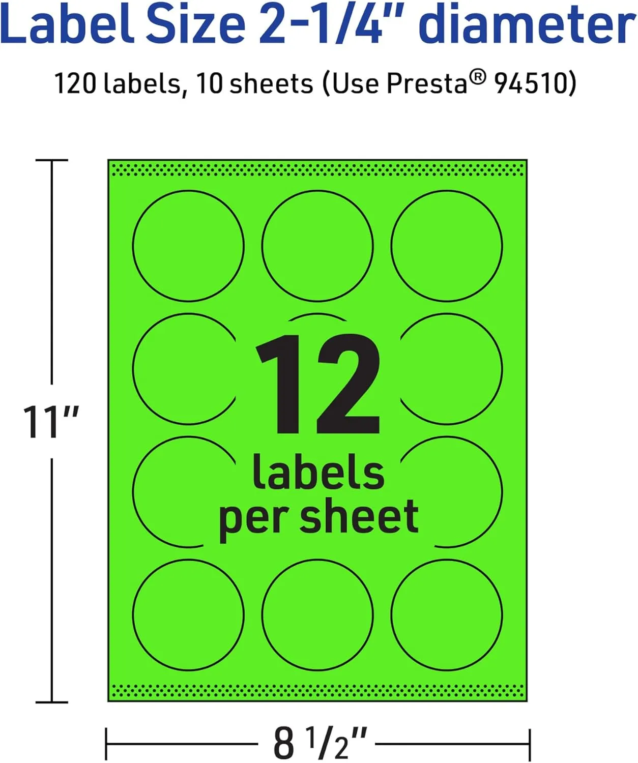 Avery Printable Round Labels, Sure Feed Technology, 2.25" Diameter, Neon Green, Print-to-The-Edge, Laser/Inkjet Printable
