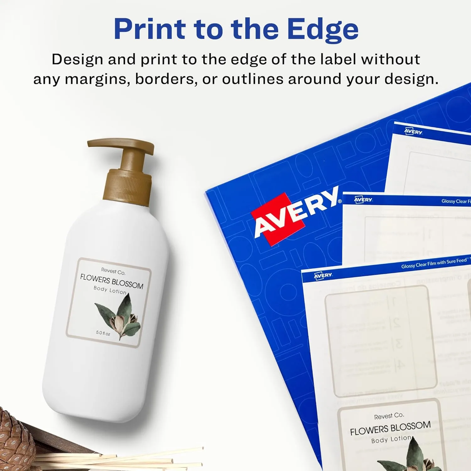 Avery Glossy Clear Square Labels, Sure Feed Technology, 2" x 2", 120 Glossy Clear Labels, Print-to-The-Edge