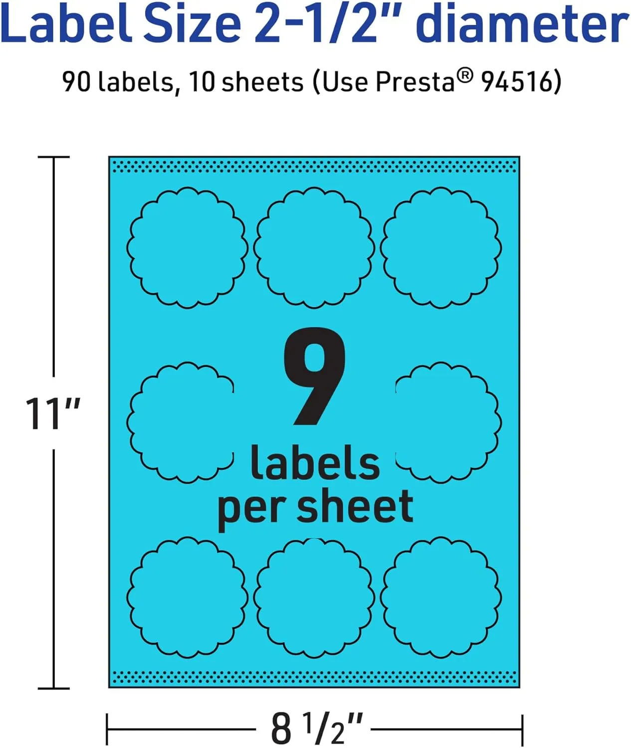 Avery Printable Round Scalloped Labels, Sure Feed Technology, 2.5" Diameter, Bright Blue Labels, Print-to-The-Edge