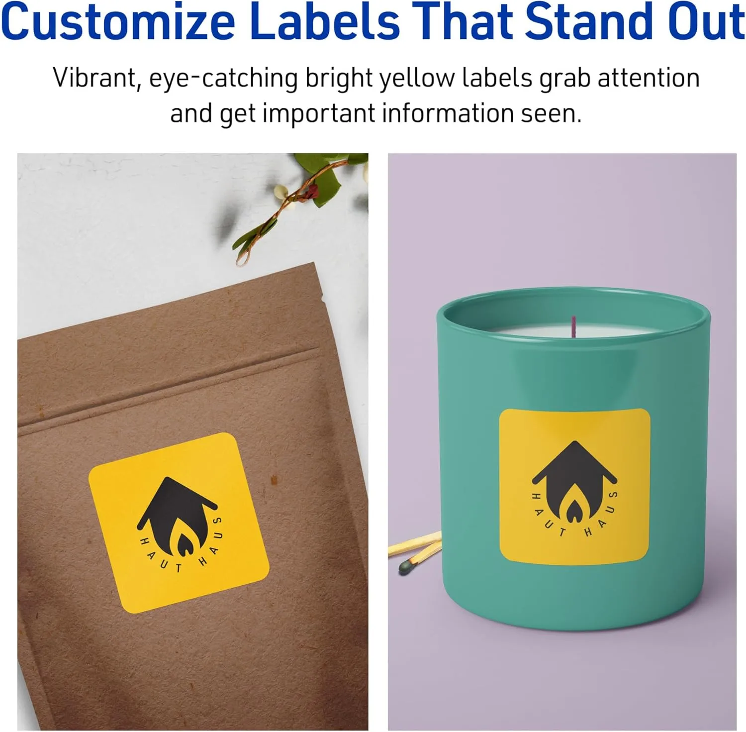 Avery Printable Square Labels, Sure Feed Technology, 2-1/2" x 2-1/2", Bright Yellow Labels, Laser/Inkjet Printable, 90 Total
