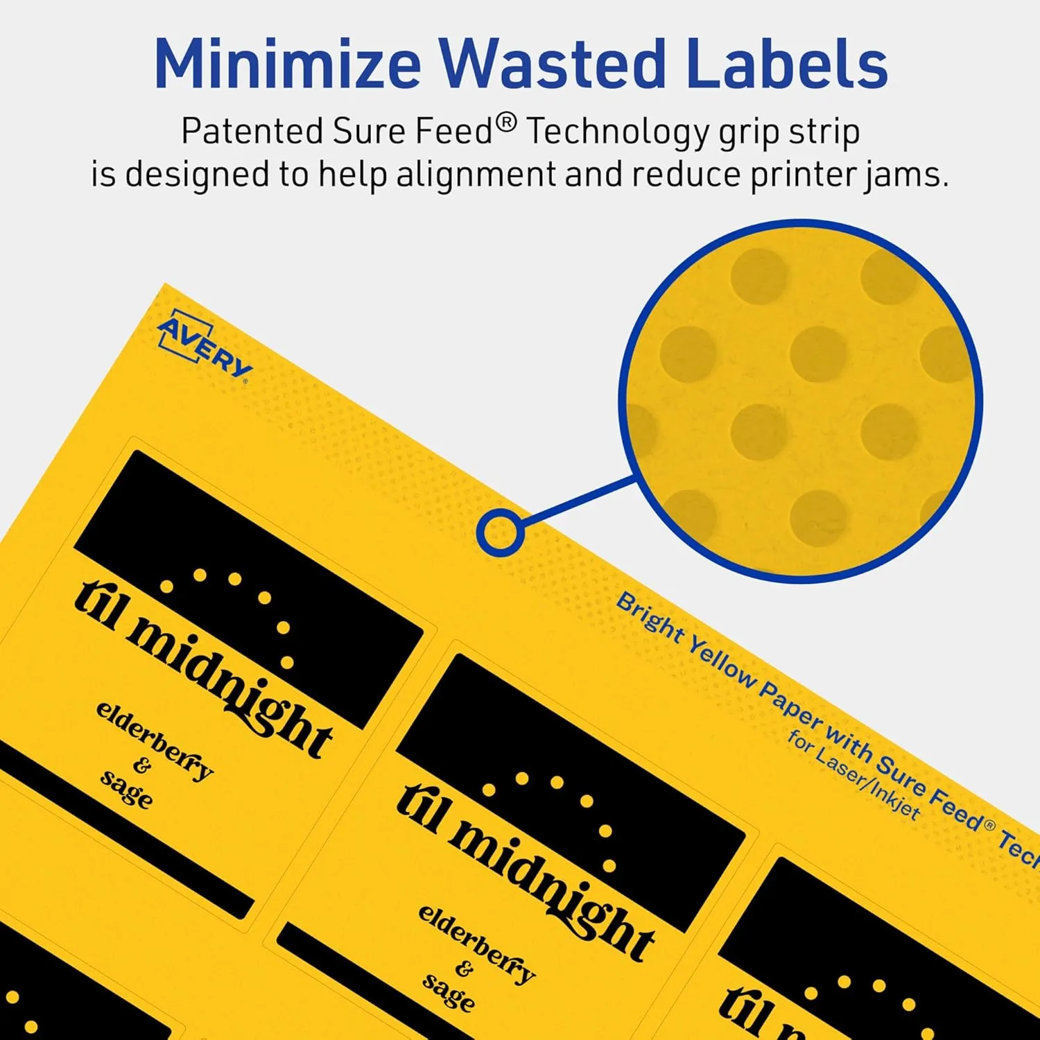 Avery Printable Square Labels, Sure Feed Technology, 2-1/2" x 2-1/2", Bright Yellow Labels, Laser/Inkjet Printable, 90 Total