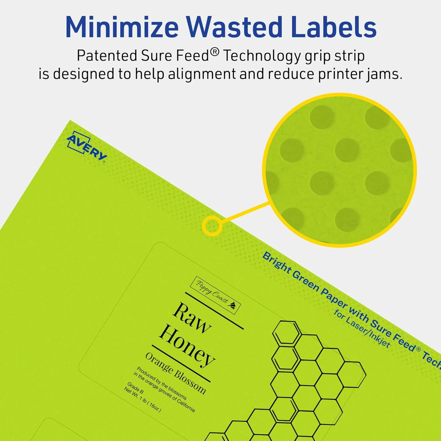 AVERY Printable Rectangle Labels, Sure Feed Technology, 2-1/2" x 4", Bright Green, Print-to-The-Edge, Laser/Inkjet Printable