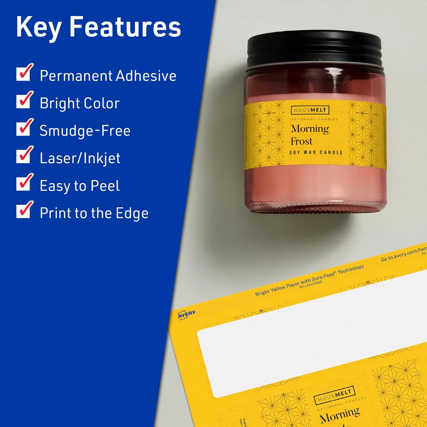 Avery Printable Rectangle Labels, Sure Feed Technology, 9-3/4" x 1-1/4", Bright Yellow, Print-to-The-Edge, Laser/Inkjet