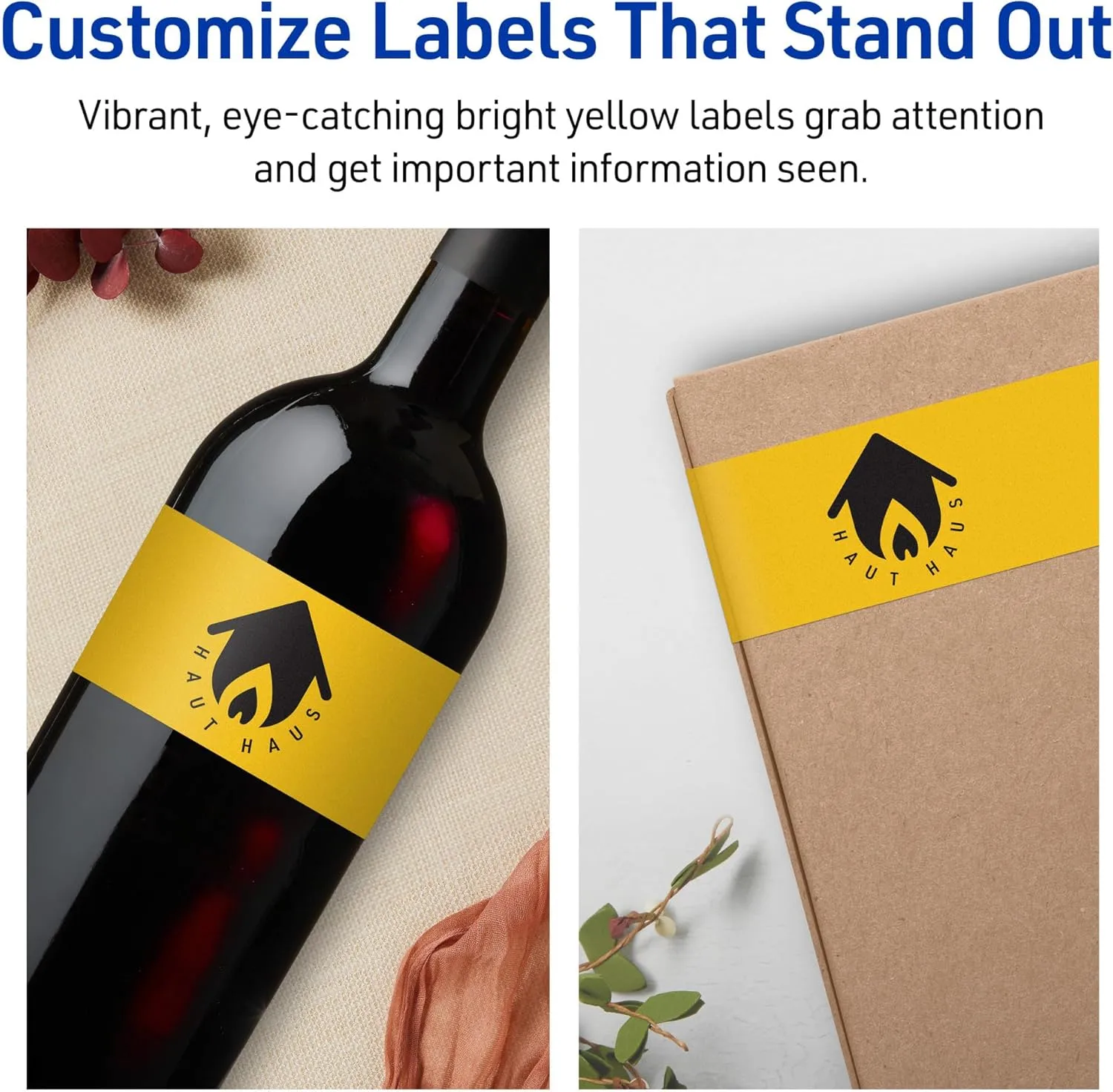 Avery Printable Rectangle Labels, Sure Feed Technology, 2" x 7", Bright Yellow Labels, Print-to-The-Edge