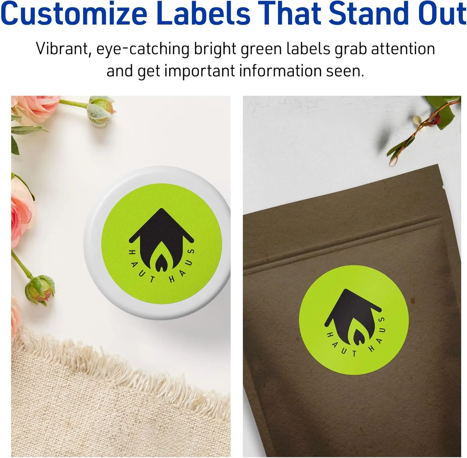 Avery Printable Round Labels, Sure Feed Technology, 3" Diameter, Bright Green, Print-to-The-Edge, Laser/Inkjet Printable