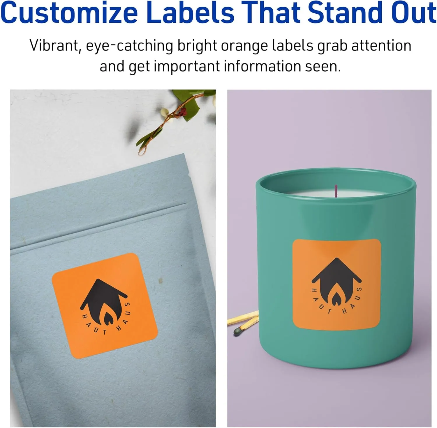 Avery Printable Square Labels, Sure Feed Technology, 2-1/2" x 2-1/2", Bright Orange Labels, Laser/Inkjet Printable, 90 Total