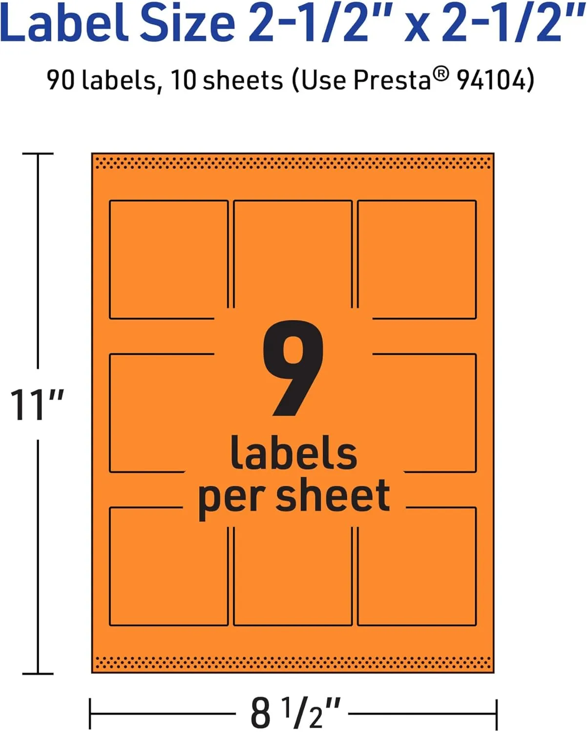 Avery Printable Square Labels, Sure Feed Technology, 2-1/2" x 2-1/2", Bright Orange Labels, Laser/Inkjet Printable, 90 Total