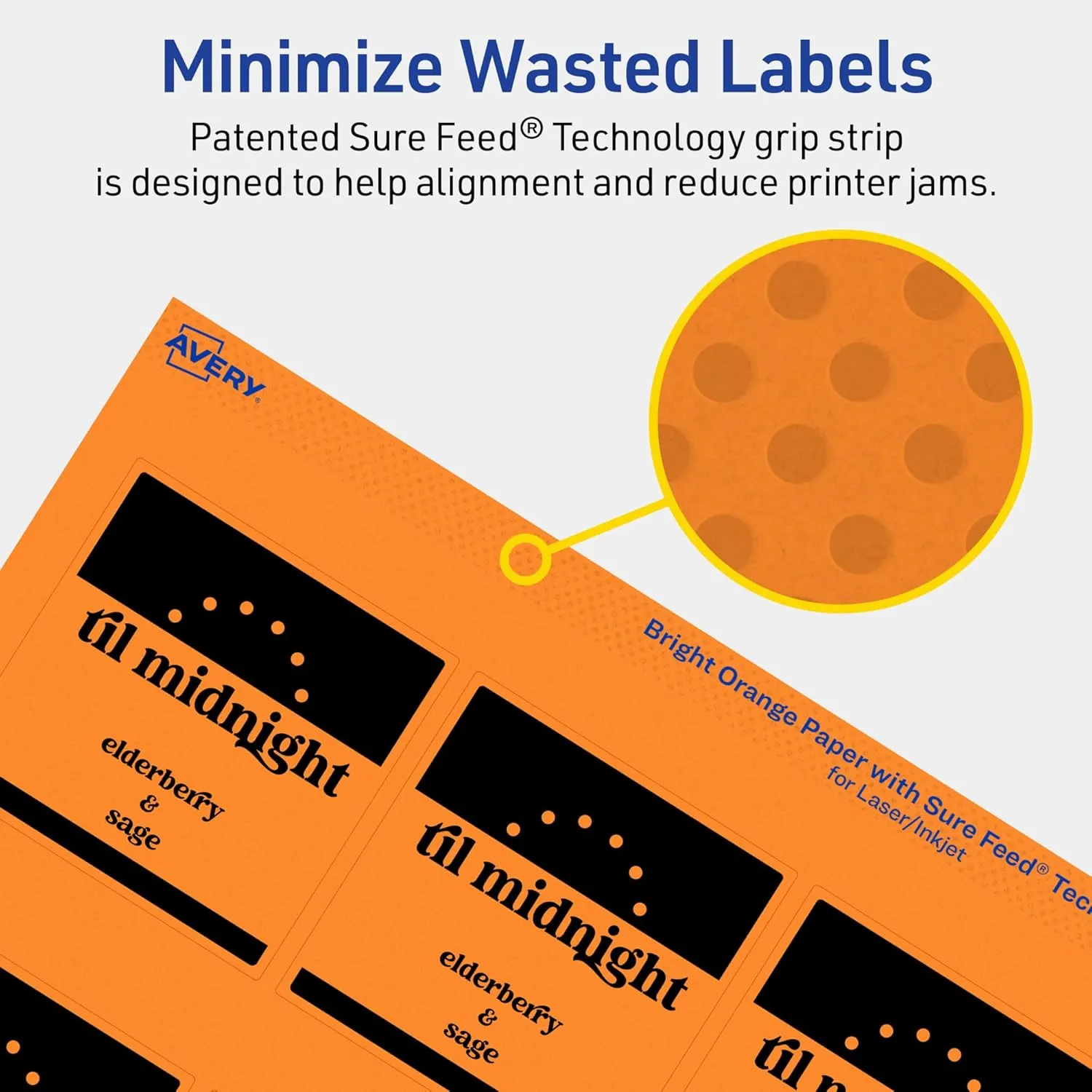 Avery Printable Square Labels, Sure Feed Technology, 2-1/2" x 2-1/2", Bright Orange Labels, Laser/Inkjet Printable, 90 Total