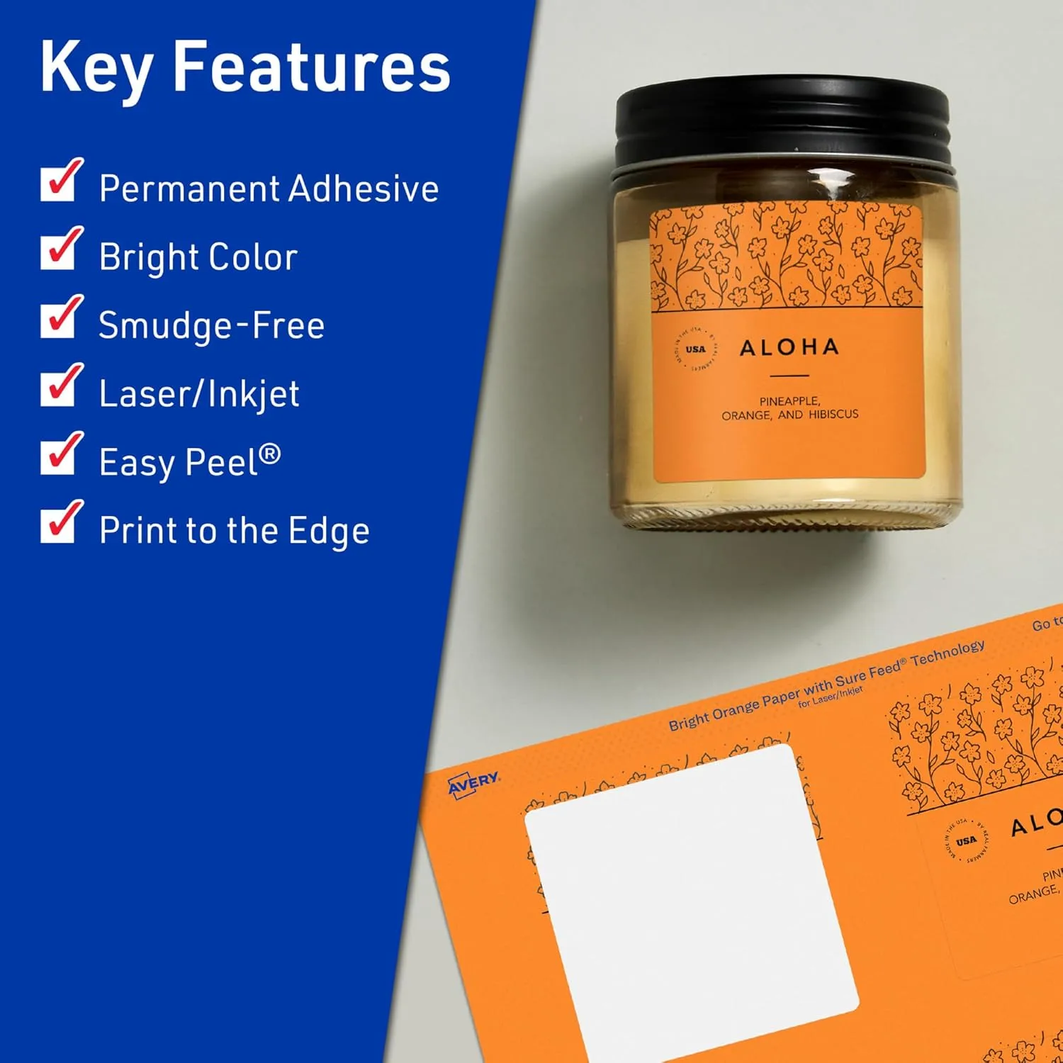 AVERY Printable Labels with Sure Feed Technology and Print-to-the-Edge