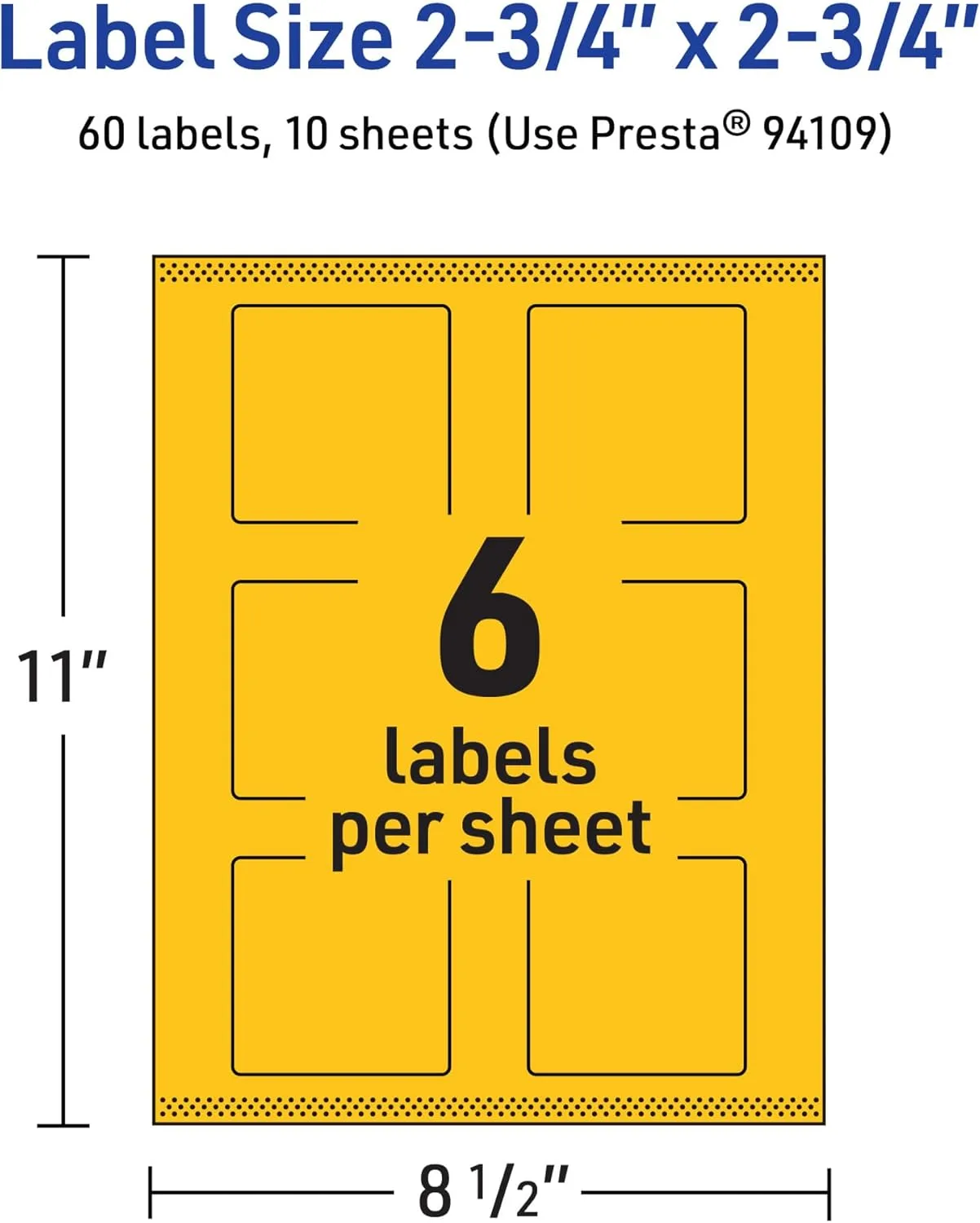 AVERY Printable Bright Yellow Square Labels, Sure Feed Technology, 2.75 x 2.75, Print-to-The-Edge, Laser/Inkjet