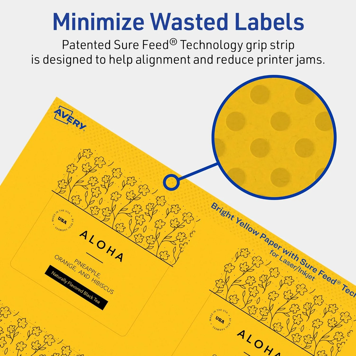 AVERY Printable Bright Yellow Square Labels, Sure Feed Technology, 2.75 x 2.75, Print-to-The-Edge, Laser/Inkjet