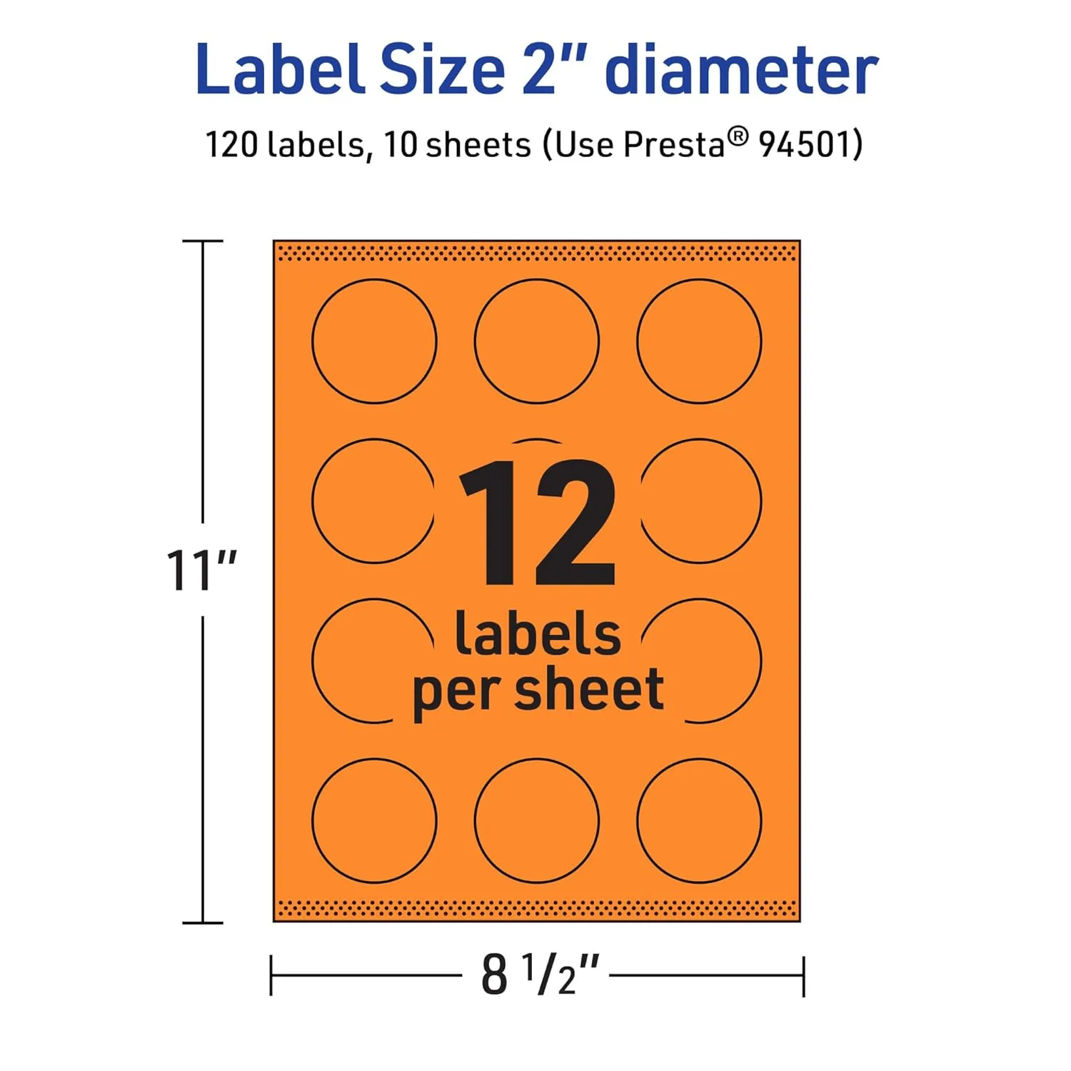 Avery Printable Round Labels, Sure Feed Technology, 2" Diameter, Bright Orange