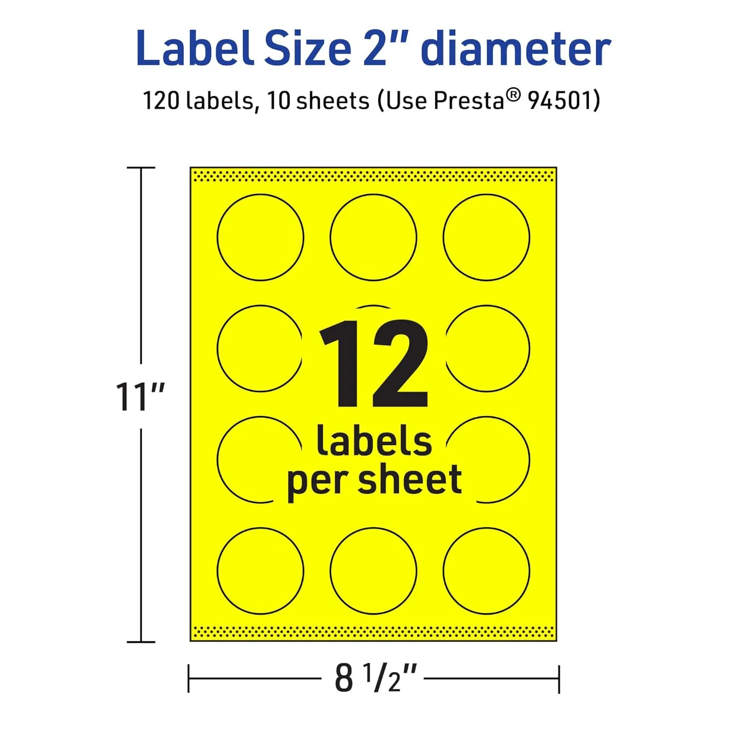 AVERY Printable Round Labels, Sure Feed Technology, 2 in Diameter, Neon Yellow, Print-to-The-Edge, Laser/Inkjet Printable