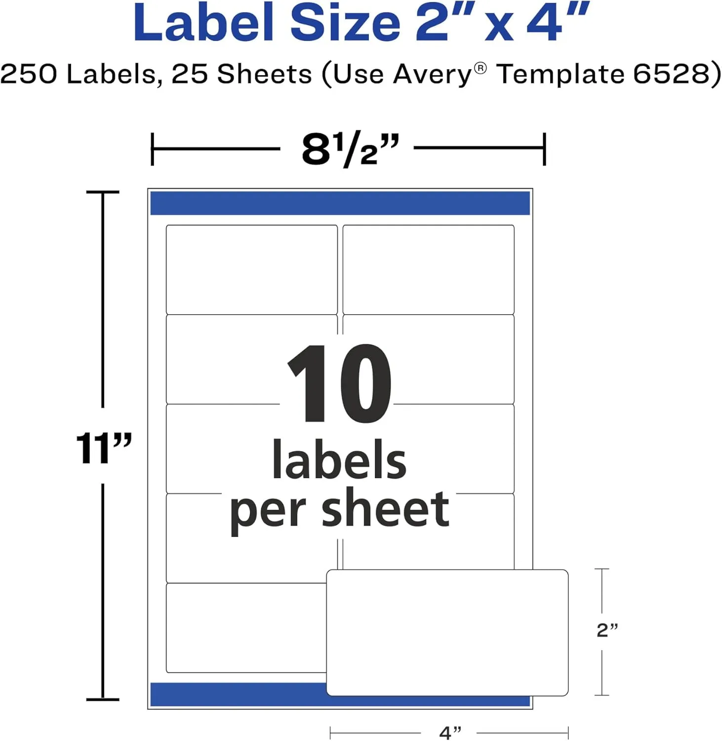 Avery Shipping Labels, Glossy White, 2 in x 4 in, 250 Labels (6528)