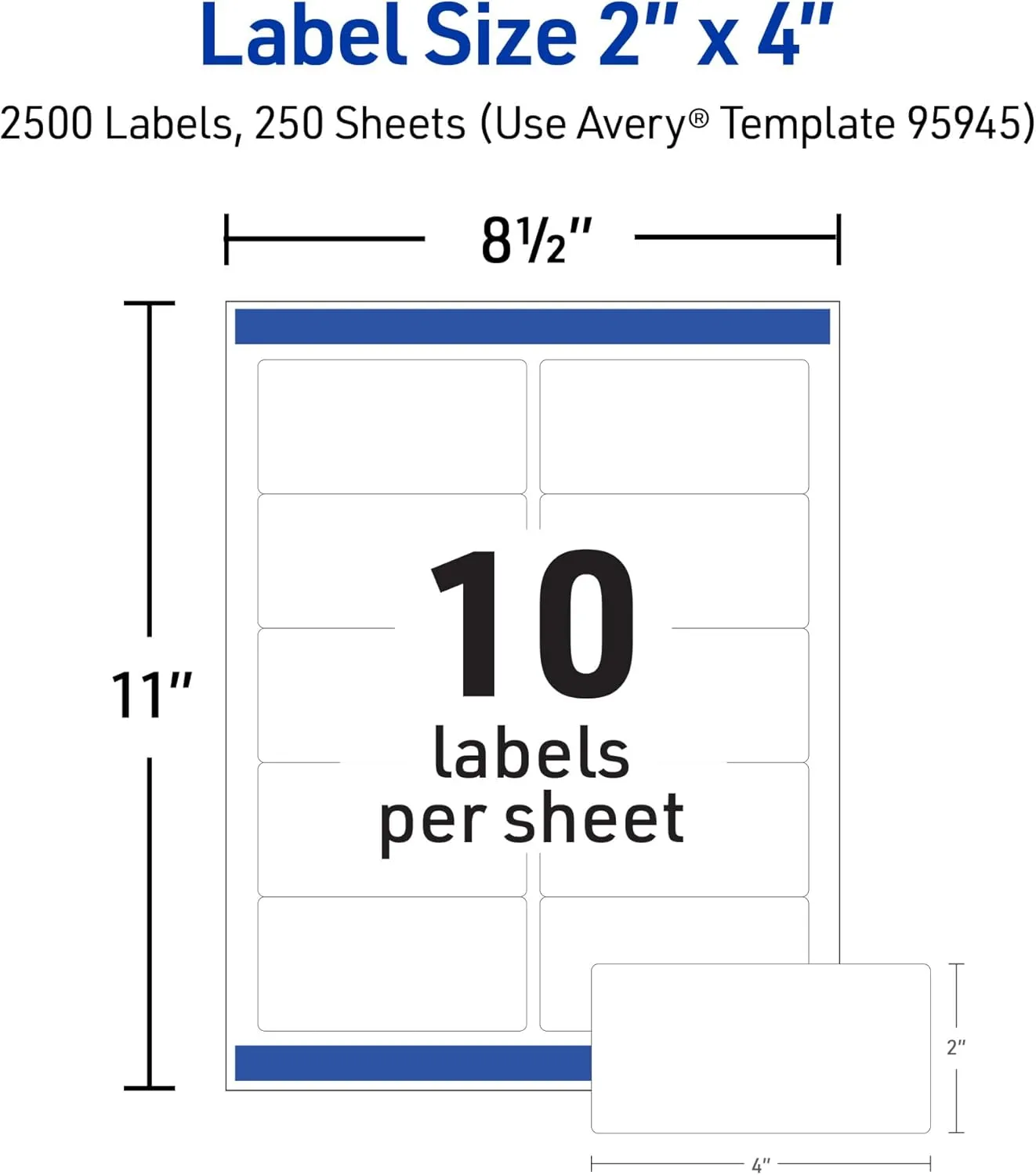 Avery Printable Shipping Labels, Sure Feed, 2 x 4 in, 2,500 Pack (95945)