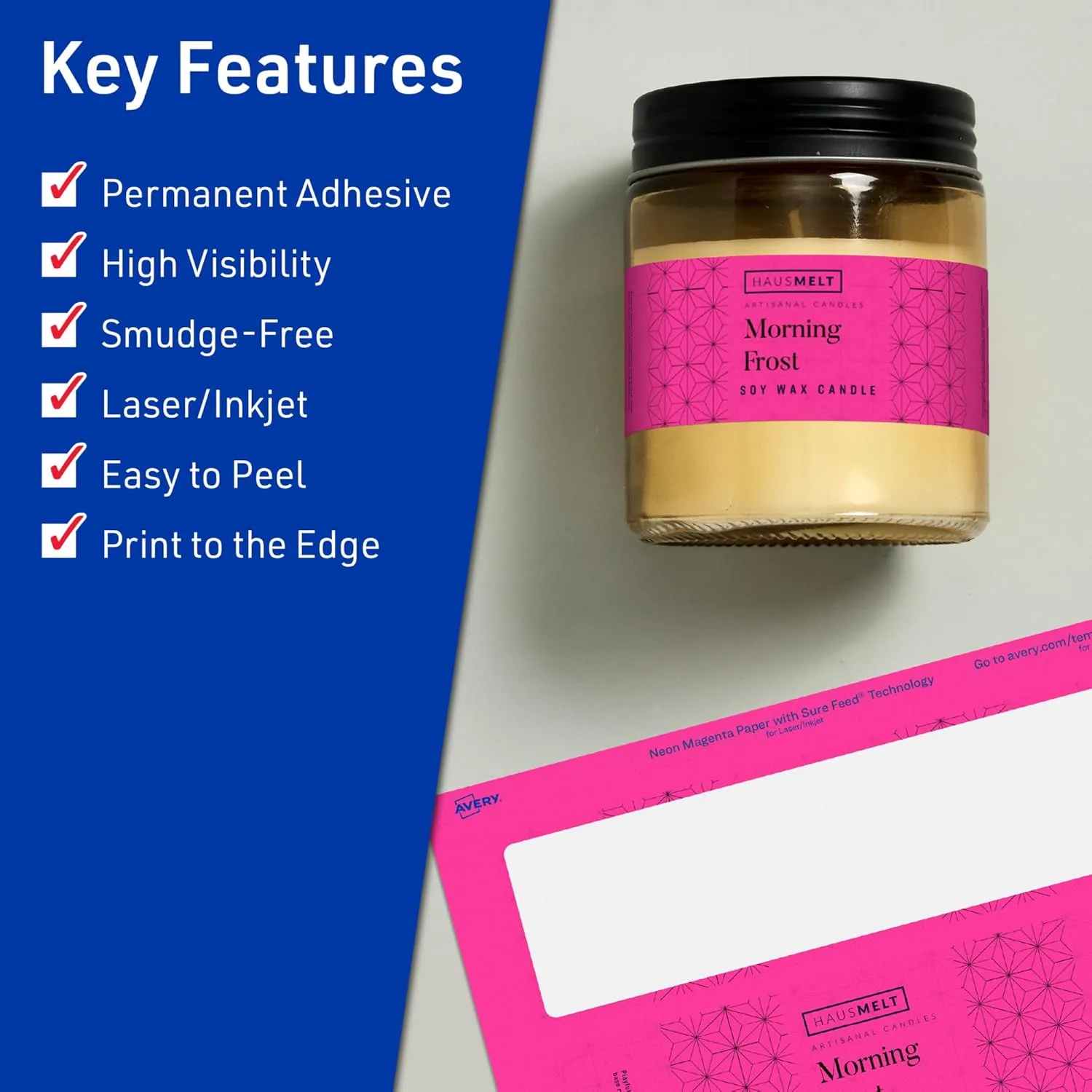 AVERY Printable Rectangle Labels, 2" x 7", Neon Magenta, Sure Feed Technology, Print-to-the-Edge, Laser/Inkjet