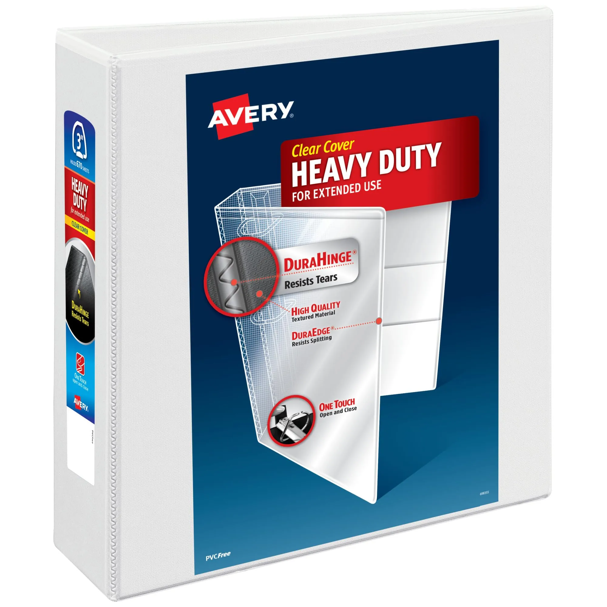 Avery Heavy-Duty View 3 Ring Binder, 3" One Touch EZD Rings, 670-Sheet Capacity, White