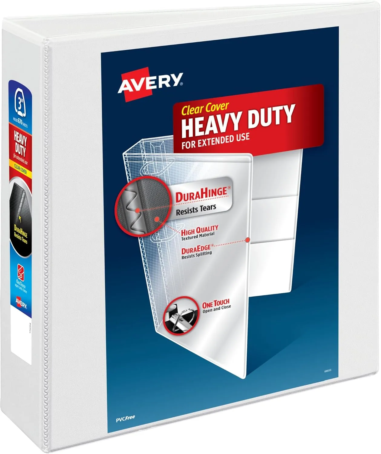 Avery Heavy-Duty View 3 Ring Binder, 3" One Touch EZD Rings, 670-Sheet Capacity, White