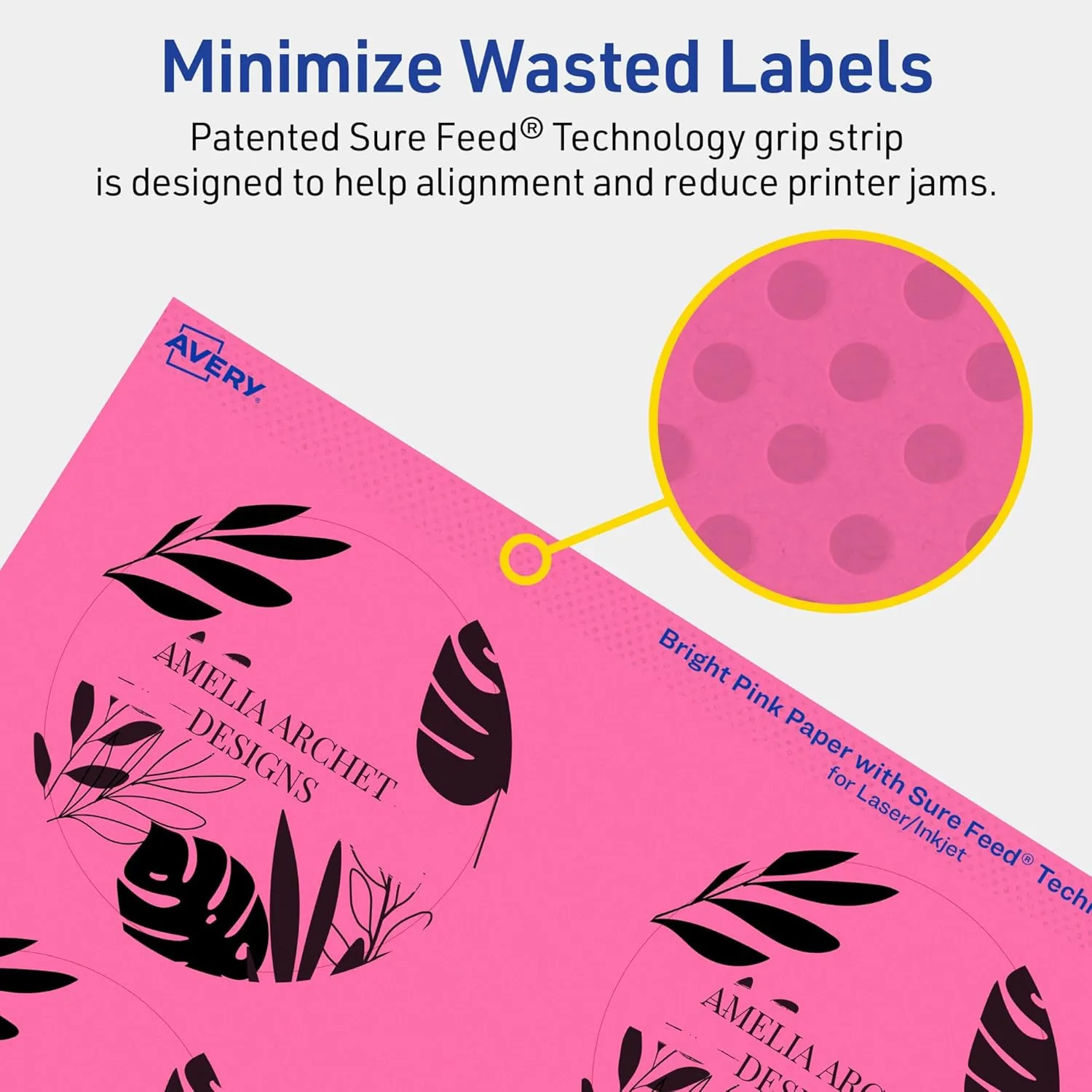 Avery Bright Pink 3 in Round Printable Labels with Sure Feed Technology