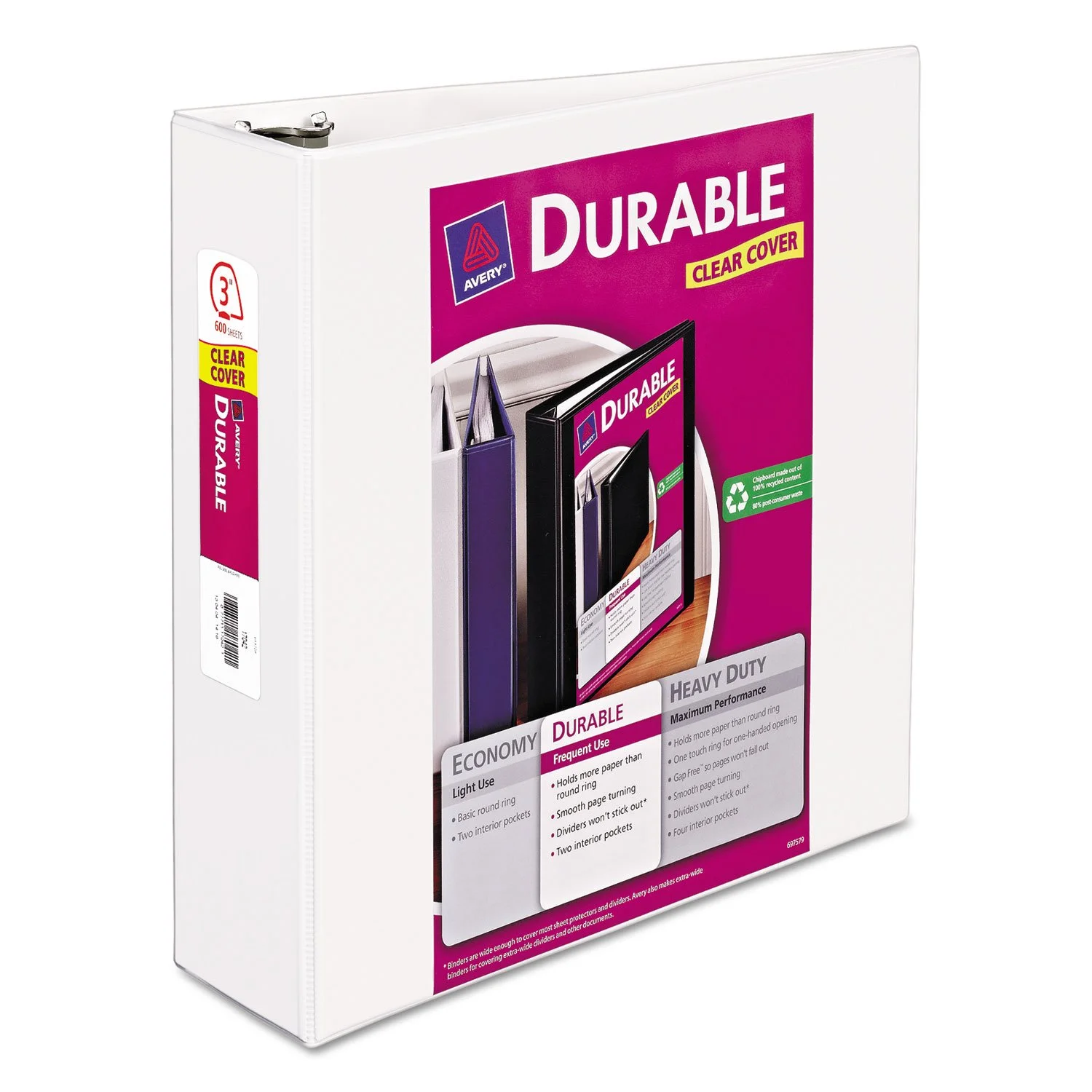 Avery Durable View Binder with 3-Inch Slant Ring, Holds 8.5 Inch x 11 Inch Paper, White, 1 Binder (17042)