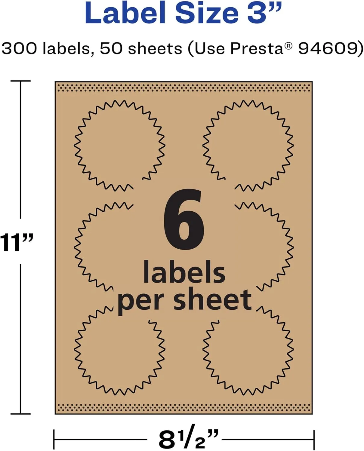Avery Kraft Brown Starburst Labels, Sure Feed Technology, 3", Print-to-The-Edge, Laser/Inkjet Printable