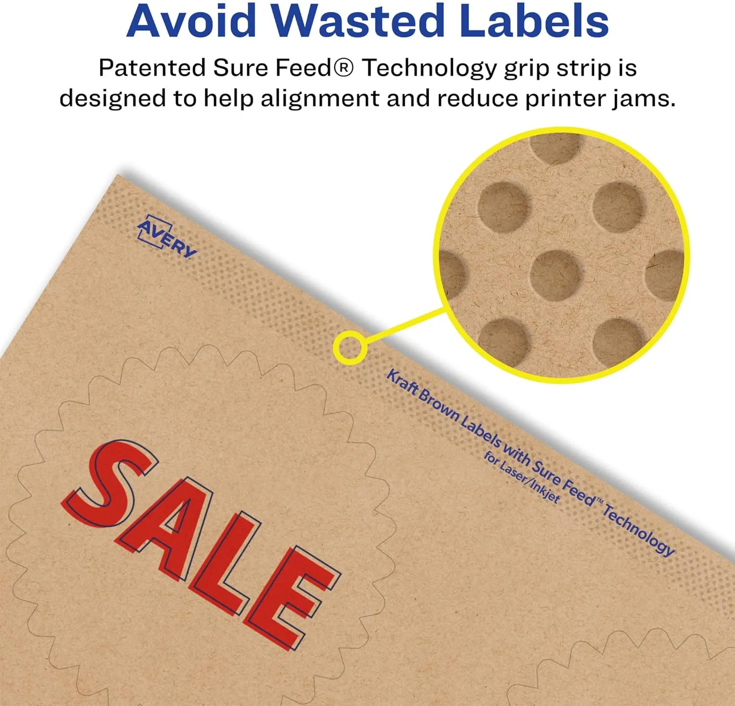 Avery Kraft Brown Starburst Labels, Sure Feed Technology, 3", Print-to-The-Edge, Laser/Inkjet Printable