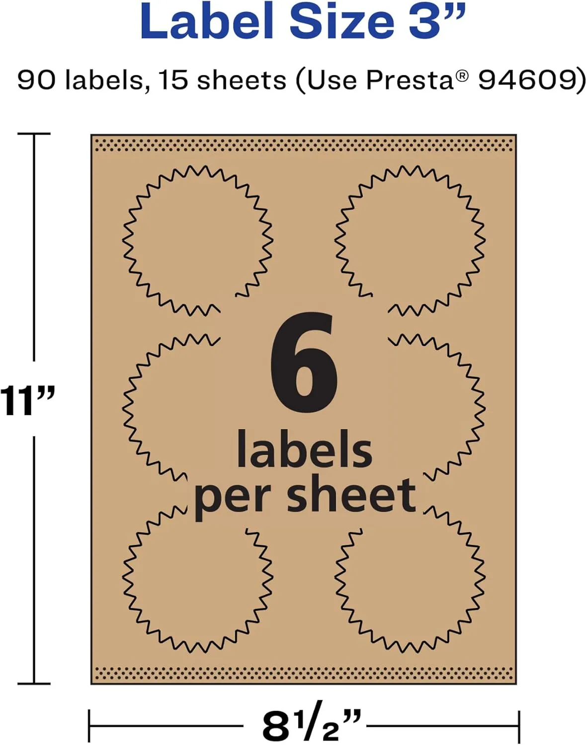 Avery Kraft Brown Starburst Labels, Sure Feed Technology, 3", Print-to-The-Edge, Laser/Inkjet Printable