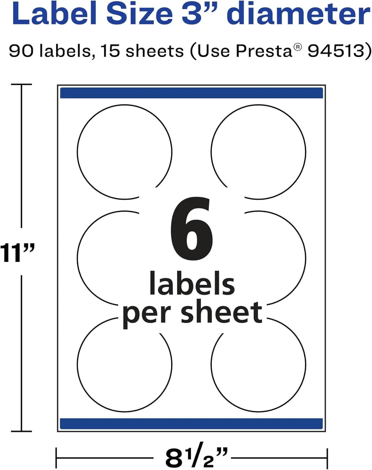 Avery Matte White Removable Round Labels, Sure Feed Technology, Print-to-The-Edge, 3" Diameter, 90 Removable Labels
