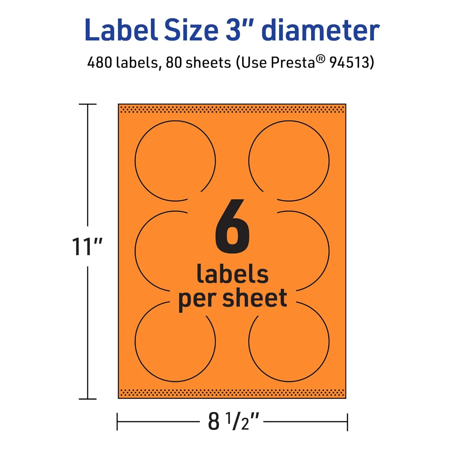 AVERY Printable Round Labels, Sure Feed Technology, 3" Diameter, Bright Orange, Print-to-the-Edge, Laser/Inkjet Printable