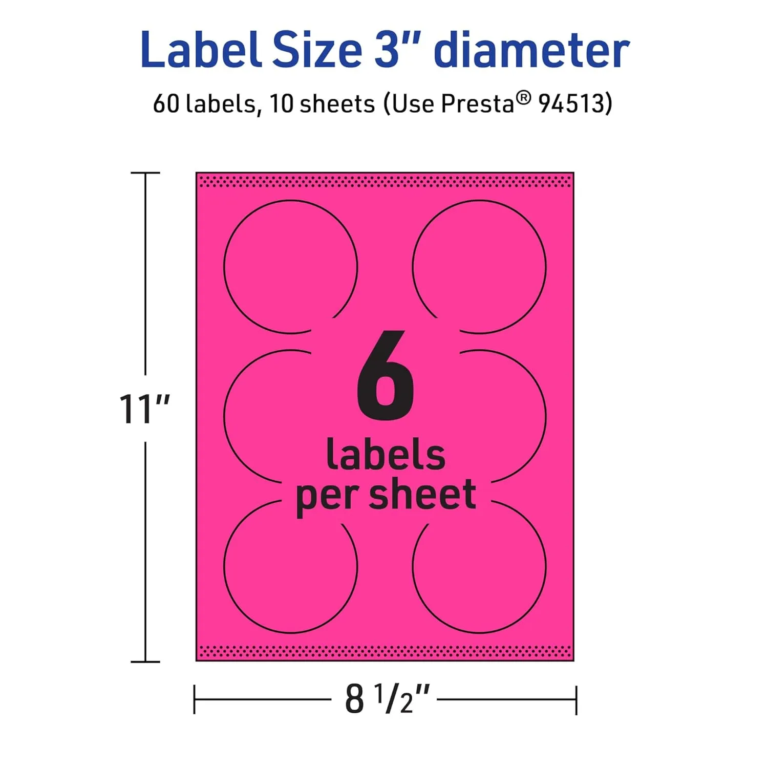 Avery Printable Round Labels, Sure Feed Technology, 3" Diameter, Neon Magenta, Print-to-The-Edge, Laser/Inkjet Printable
