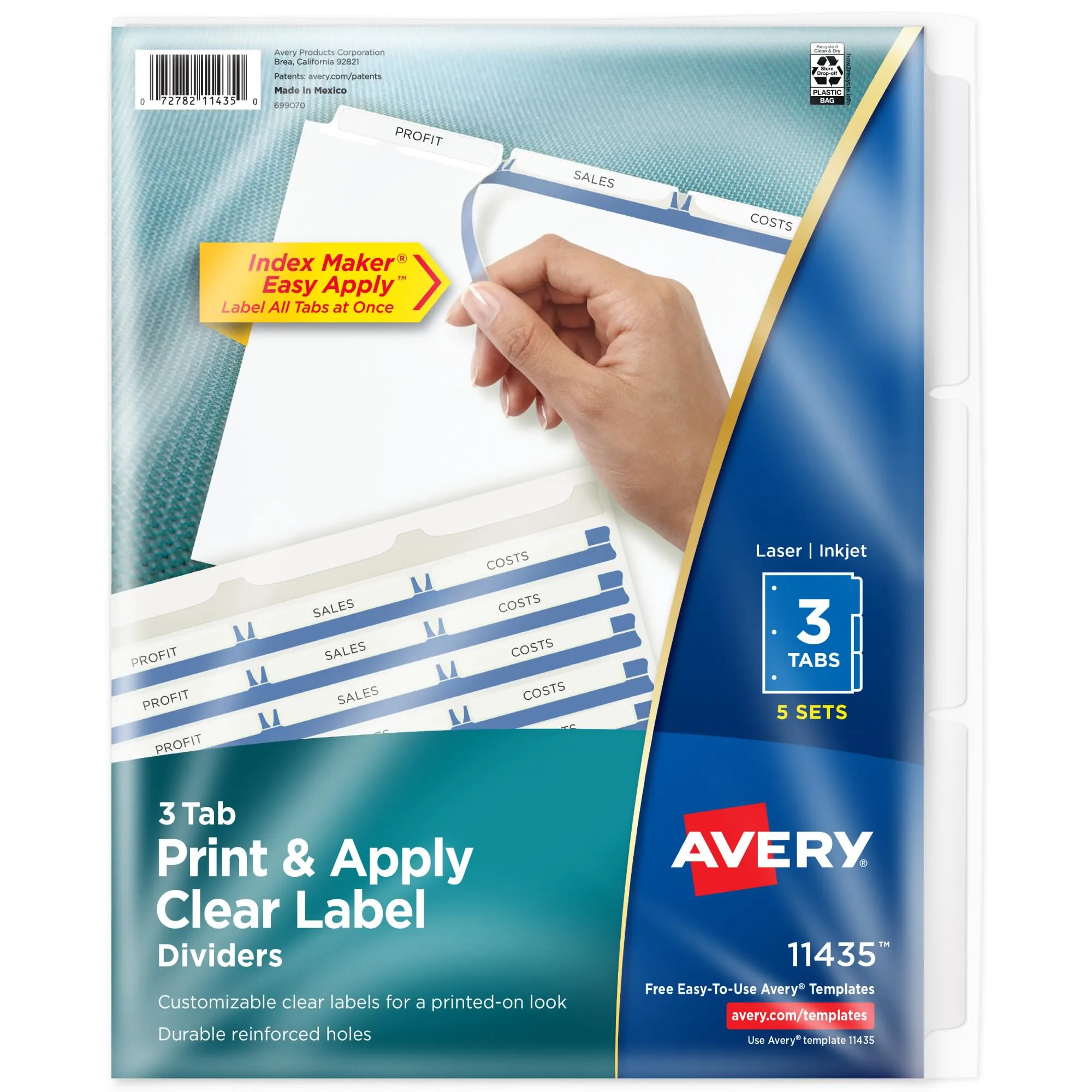 Avery Easy Print & Apply Index Maker Clear Label Dividers for 3-Ring Binder, Letter Size