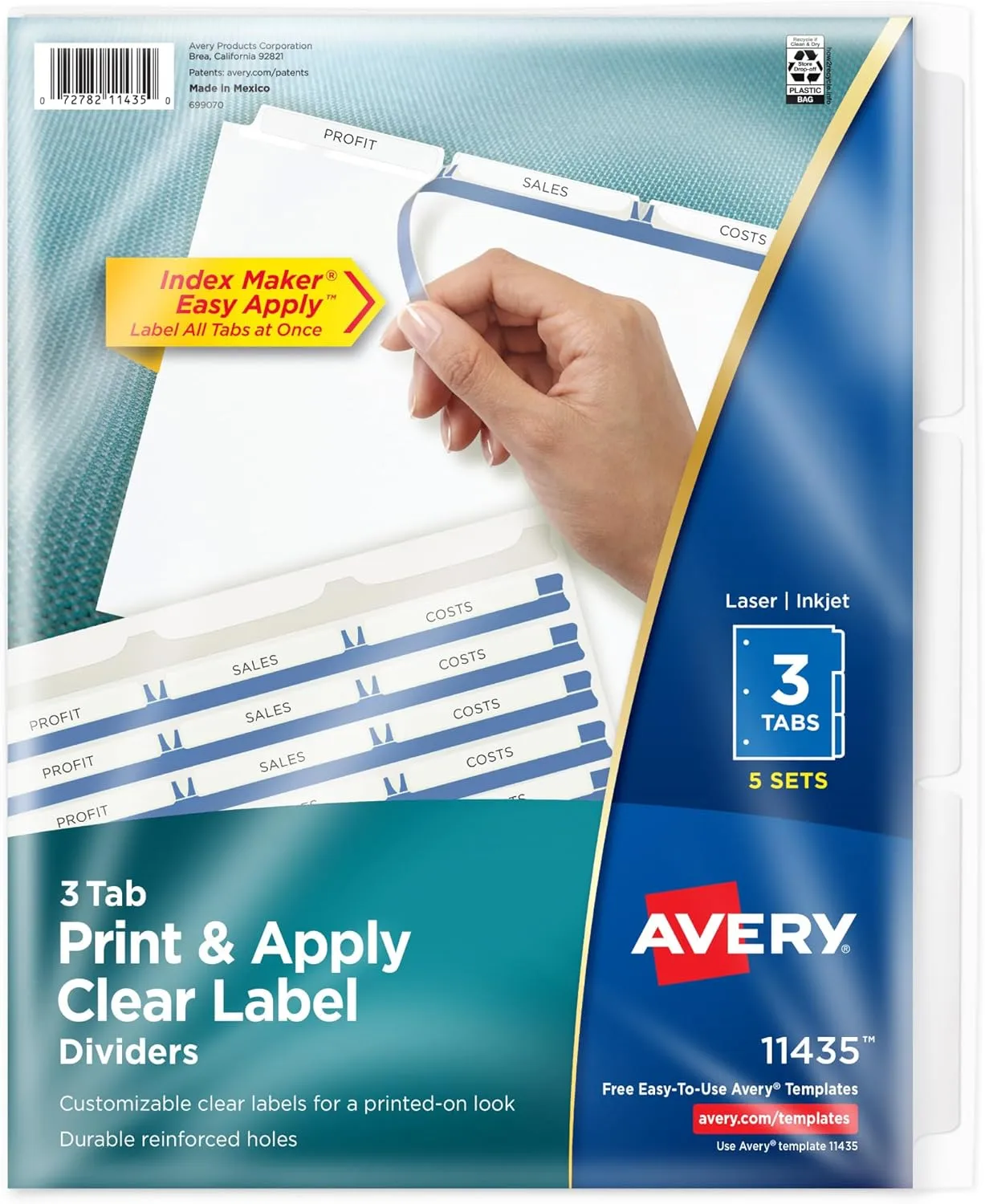 Avery Easy Print & Apply Index Maker Clear Label Dividers for 3-Ring Binder, Letter Size