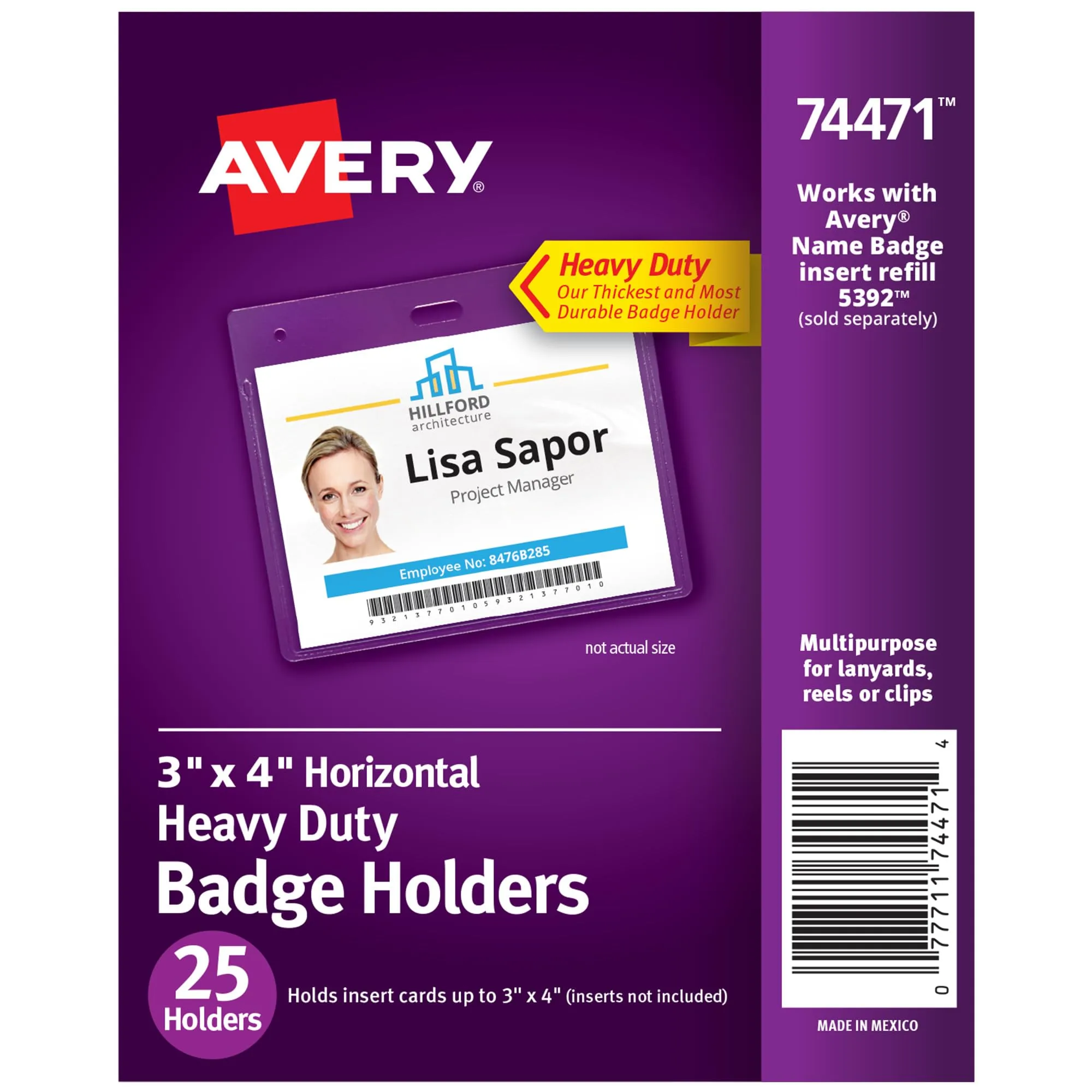 Avery Heavy-Duty Horizontal Badge Holders, 3 x 4 in, 25 Pack