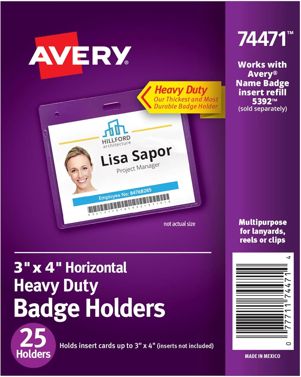 Avery Heavy-Duty Horizontal Badge Holders, 3 x 4 in, 25 Pack