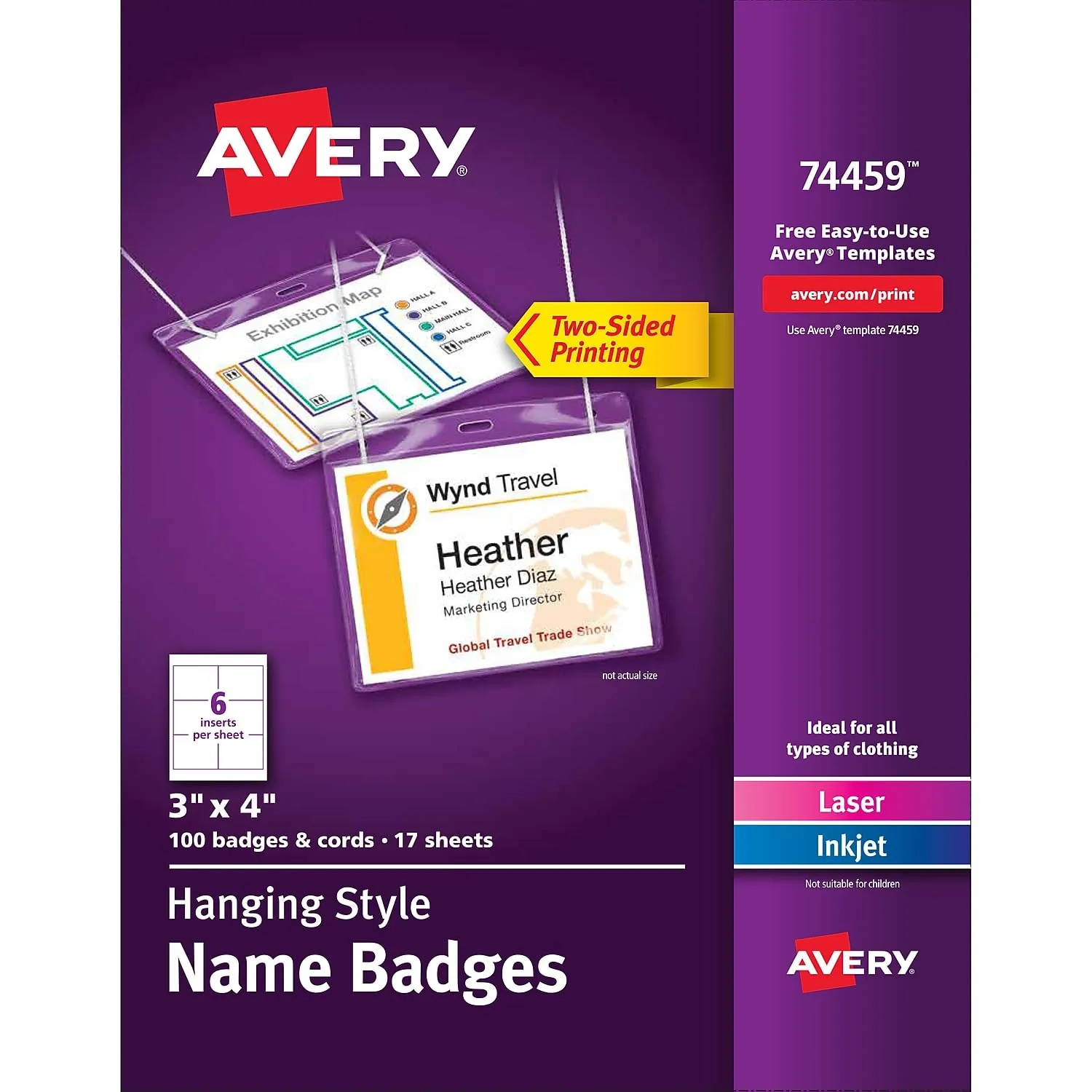AVERY 3 x 4 White Insertable Name Badges, 100 Count (74459)