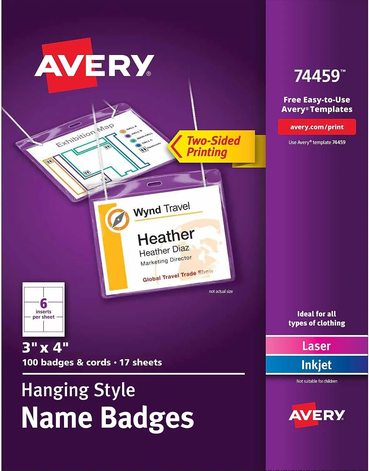AVERY 3 x 4 White Insertable Name Badges, 100 Count (74459)