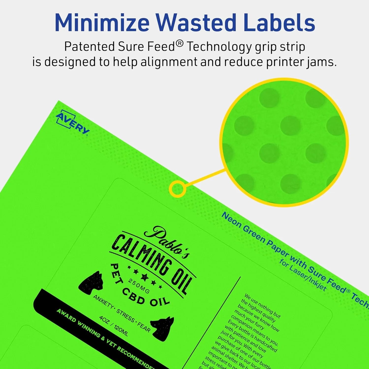 AVERY Printable Rectangle Labels, Sure Feed Technology, 3" x 5", Neon Green, Print-to-The-Edge, Laser/Inkjet Printable