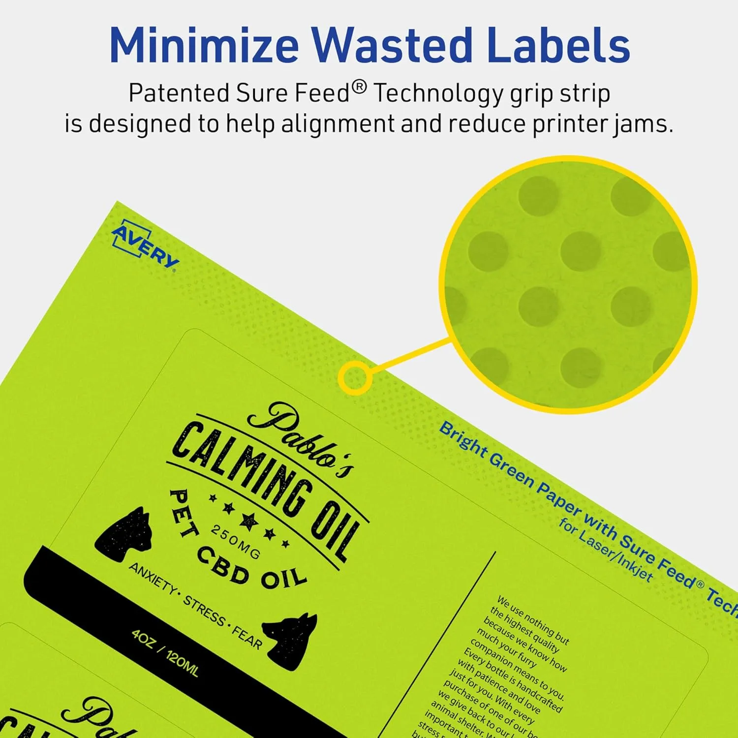 Avery Printable Rectangle Labels, Sure Feed Technology, 3" x 6", Bright Green Labels, Print-to-The-Edge