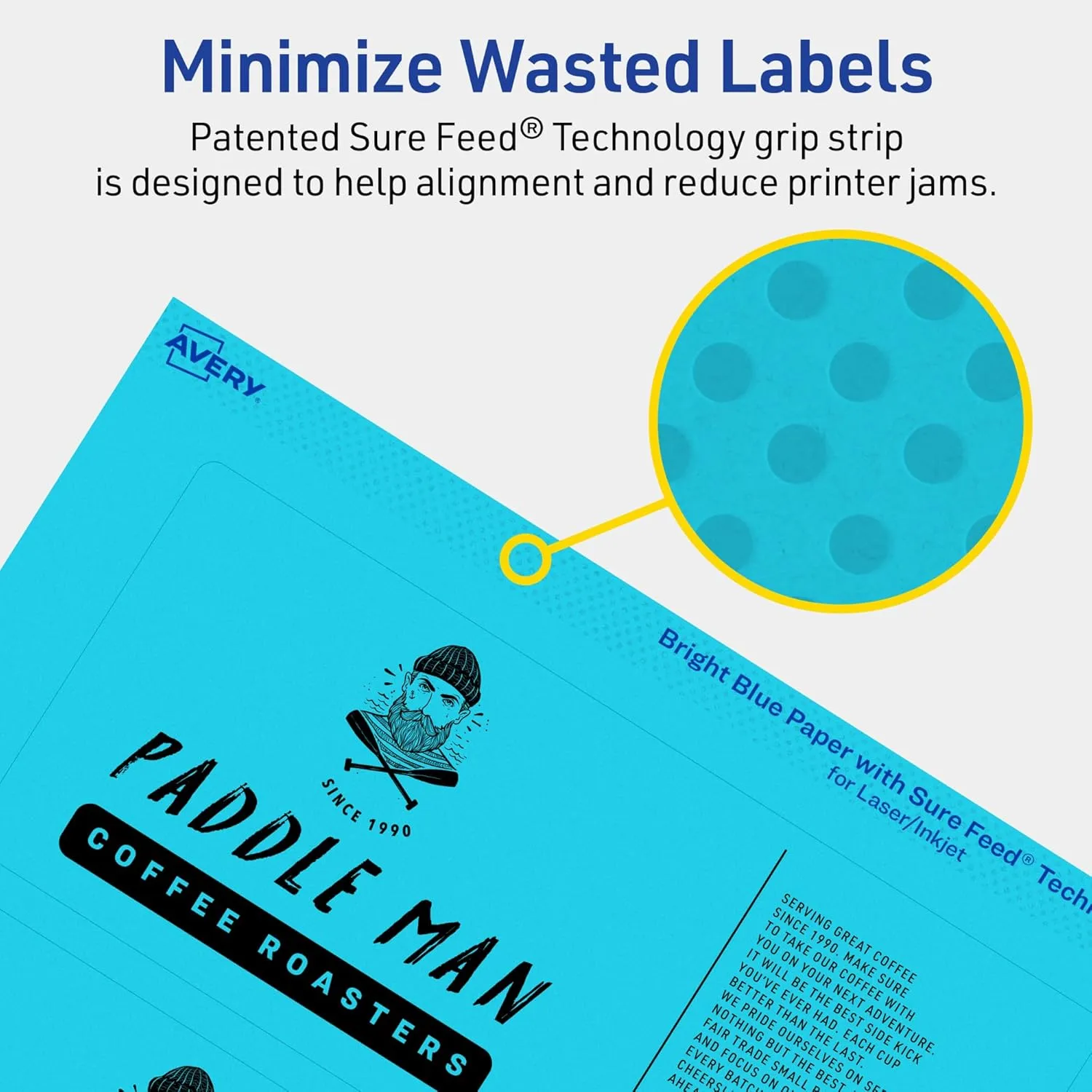 Avery Printable Rectangle Labels, Sure Feed Technology, 3" x 7", Bright Blue Labels, Print-to-The-Edge