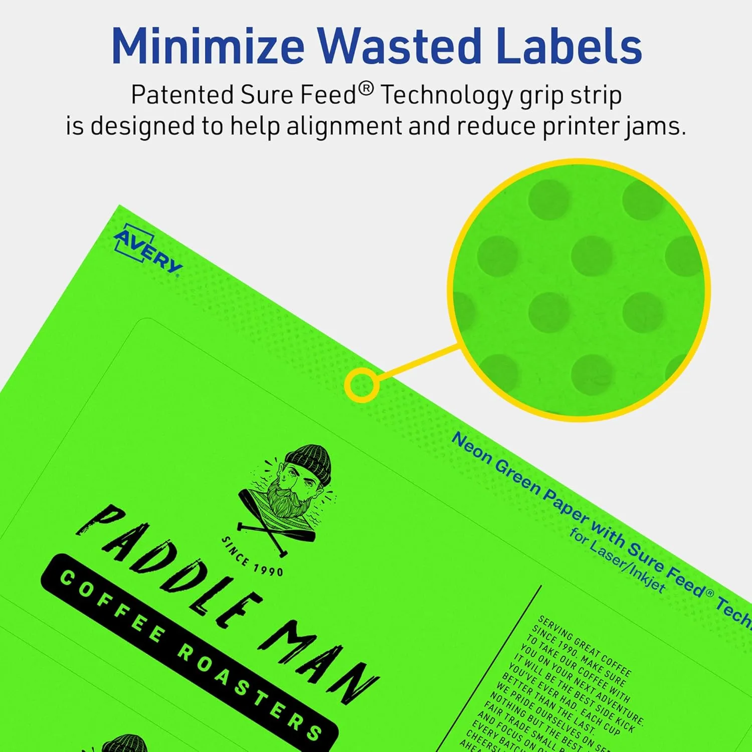 Avery Printable Rectangle Labels, Sure Feed Technology, 3" x 7", Neon Green, Print-to-The-Edge, Laser/Inkjet Printable