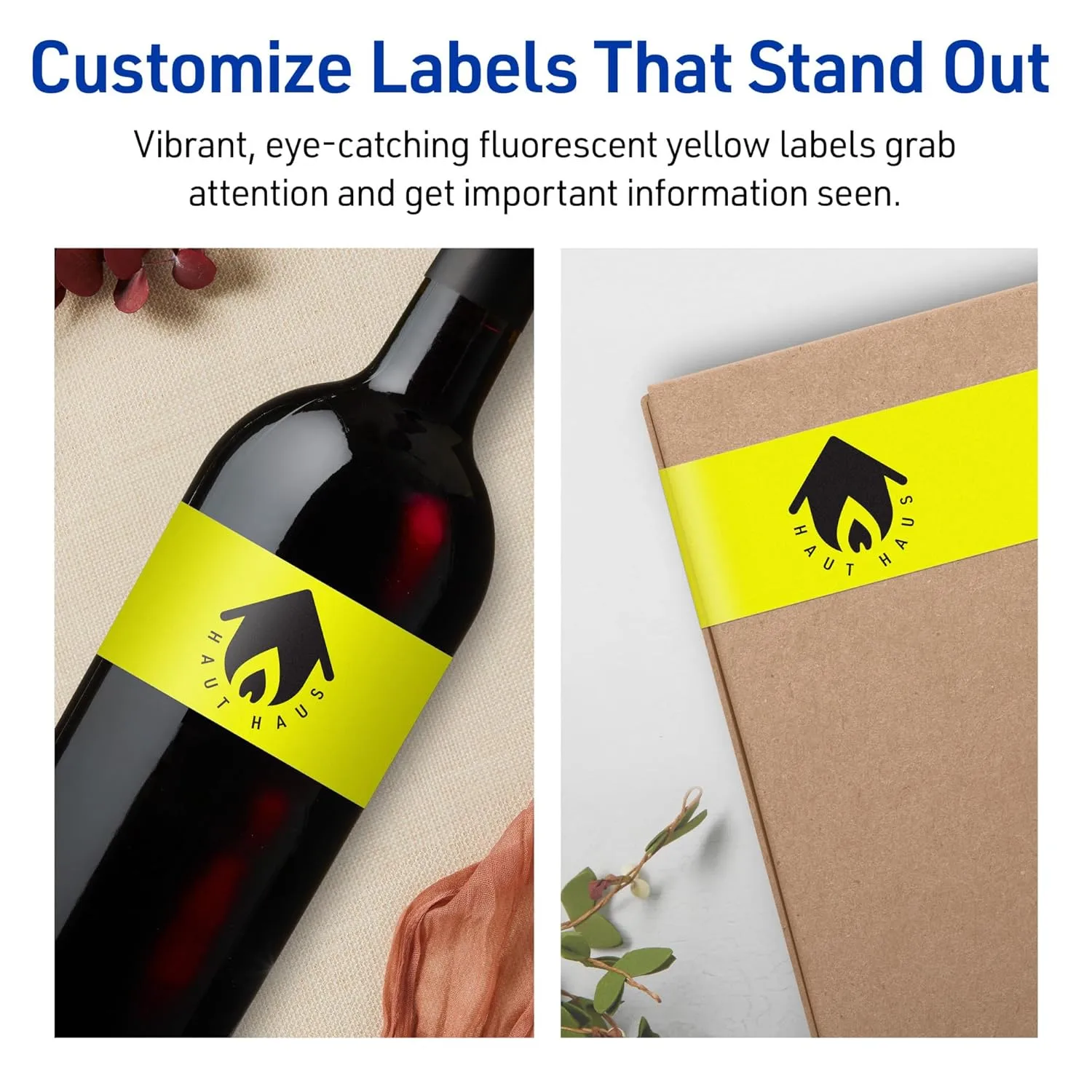Avery Printable Rectangle Labels, Sure Feed Technology, 3" x 7", Neon Yellow, Print-to-The-Edge, Laser/Inkjet Printable