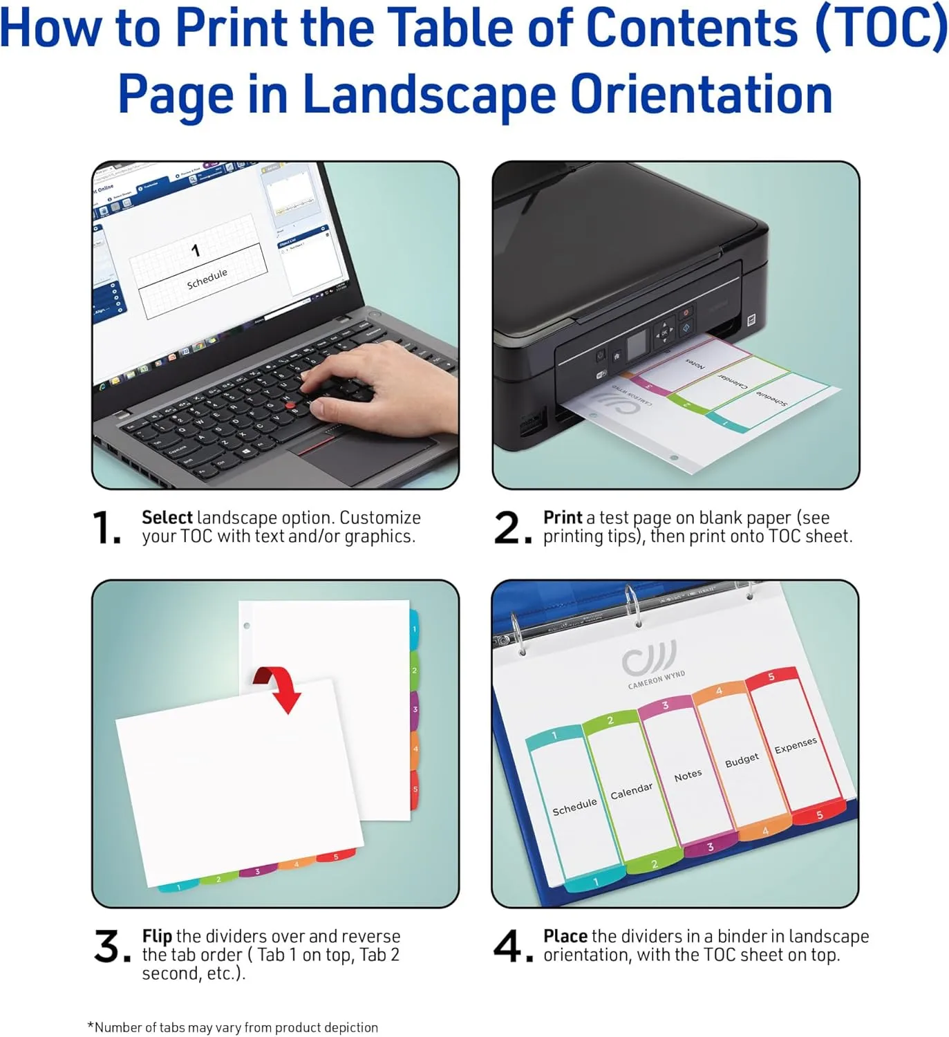 Avery 1-31 Dividers for 3 Ring Binders, 31 Tabs, Customizable Table of Contents (11846)