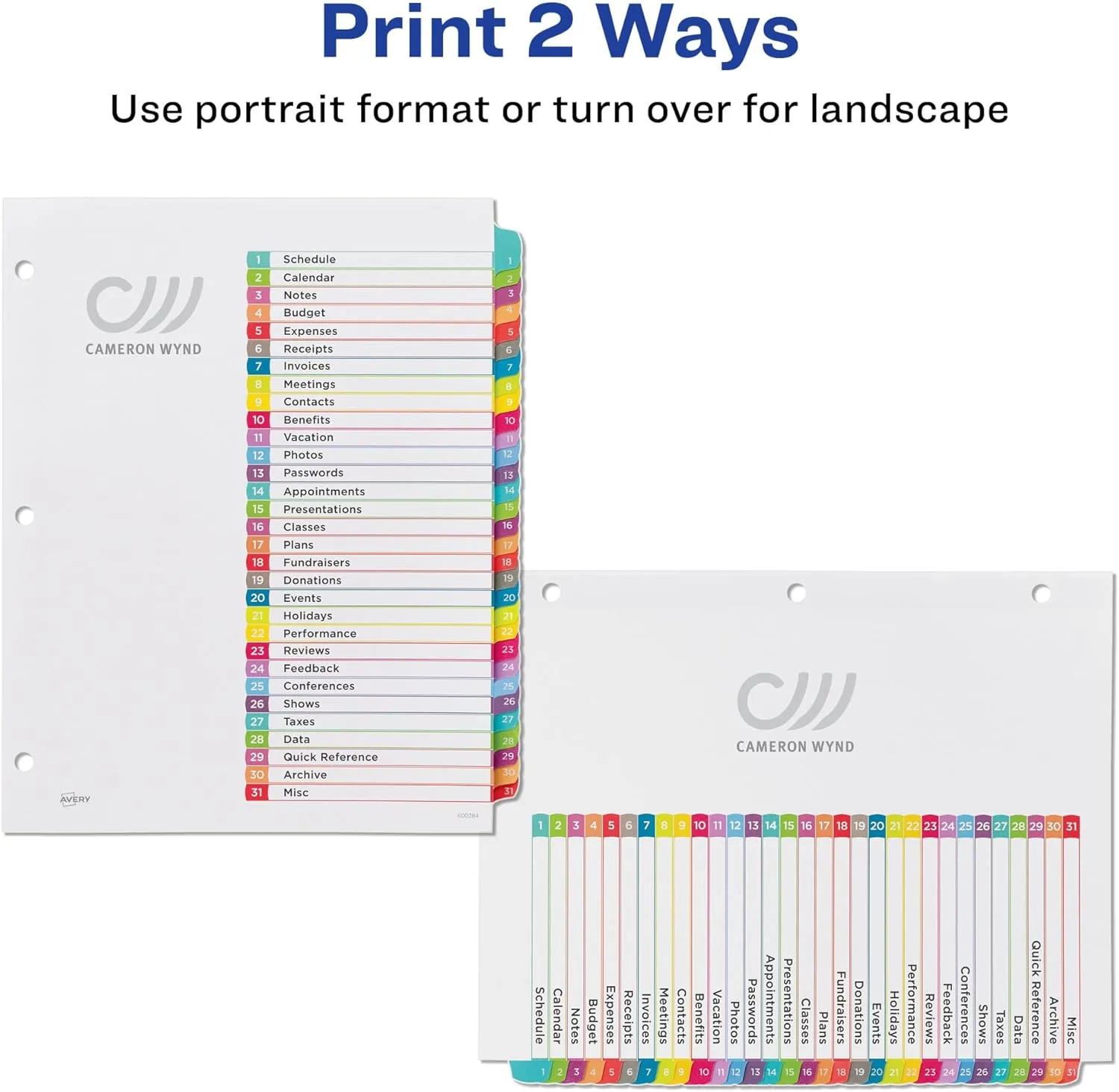 Avery 1-31 Dividers for 3 Ring Binders, 31 Tabs, Customizable Table of Contents (11846)