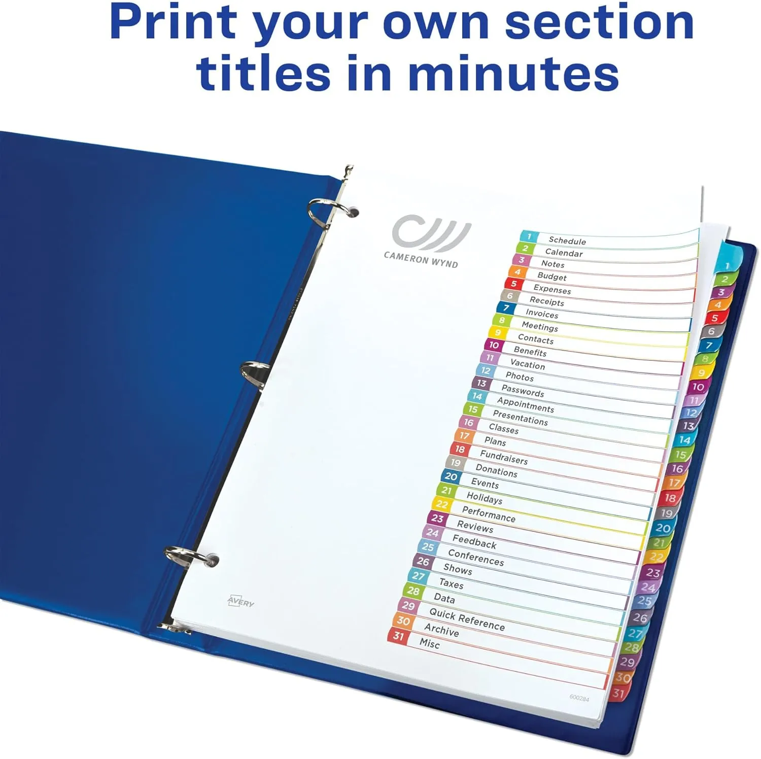 Avery 1-31 Dividers for 3 Ring Binders, 31 Tabs, Customizable Table of Contents (11846)